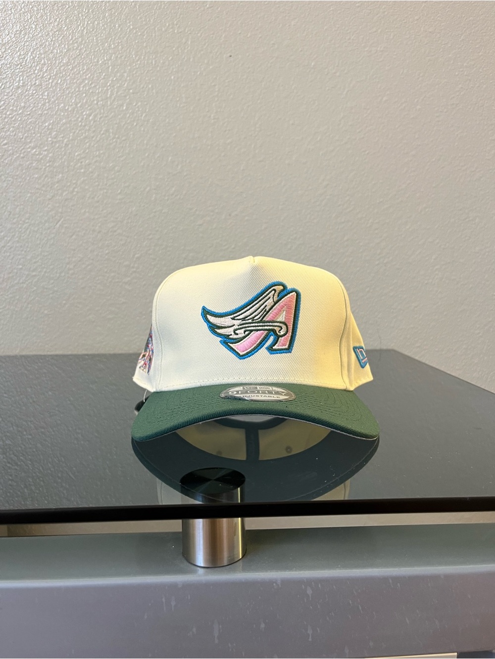 New Era Kids White, Green & Pink Snapback Hat with Winged A Patch